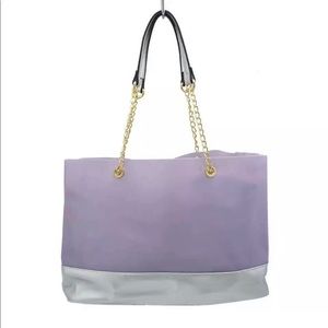 Vegan Designer Lilac and Silver Tote with removable Silver Pouch Purse